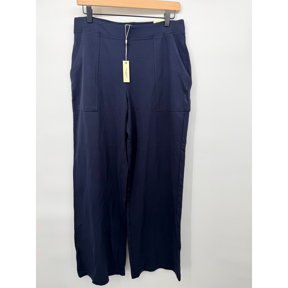 Max Studio London Wide Leg Trousers Women Large Navy NWT Mid Rise Full Length